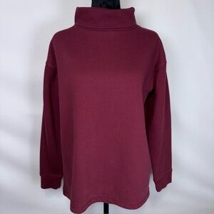 Lands’ End Waffle Funnel Neck Top Size Medium Burgundy Women’s